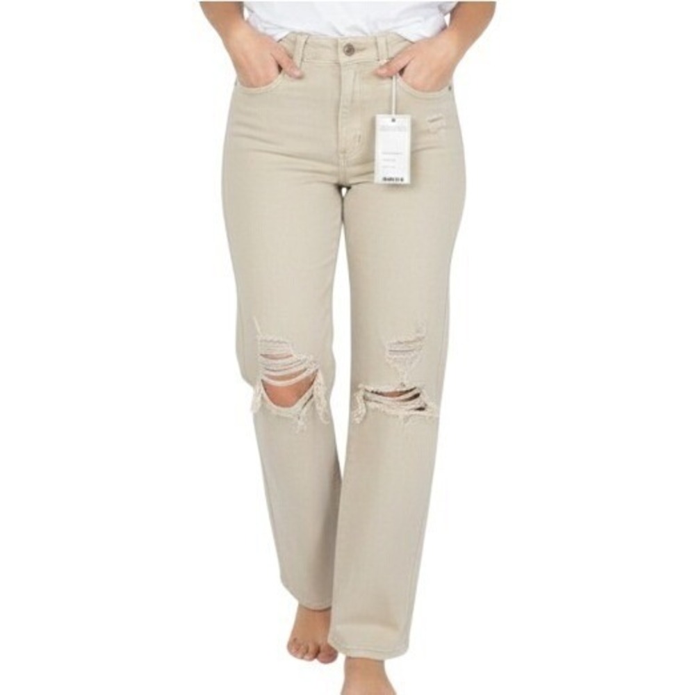 Judy Blue Jeans Juniors 13/31 Bone High Waist Straight Distressed Denim Pant NWT